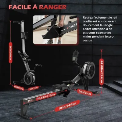 Rameur aéromagnétique - PASYOU - PR70 - Double résistance air+magnétique - Volant 4,5 kg - Pliable — 2