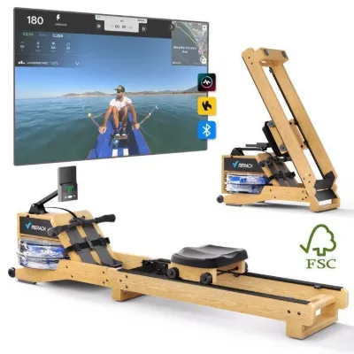 Rameur à eau Pliable PRO- MERACH - 15 L - 6 repères de remplissage - Connectivité APP - Ecran LCD - Max 150kg - Bois