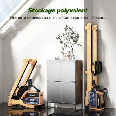 Rameur à eau Pliable PRO- MERACH - 15 L - 6 repères de remplissage - Connectivité APP - Ecran LCD - Max 150kg - Bois — 3